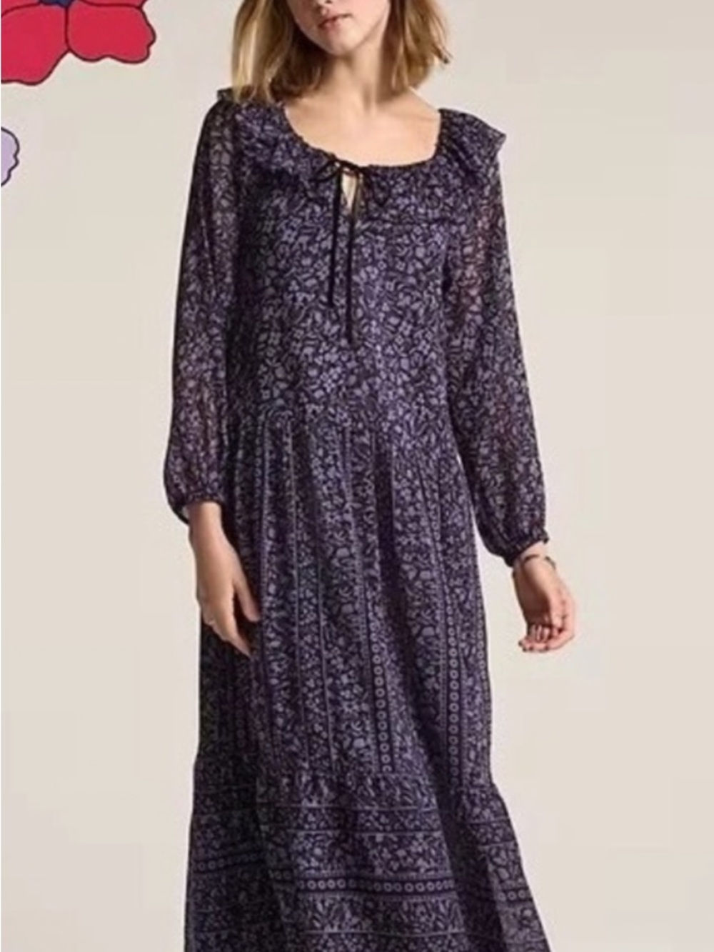 Old Navy Anna Sui Floral Tiered Ruffle Maxi Dress Sz S Prairie Cottagecore NWT